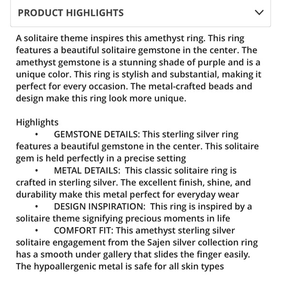 SAJEN SILVER AMETHYST SOLITAIRE SET IN 925 STERLING SILVER (SIZE 7) 10.90 ctw - Picture 10 of 10